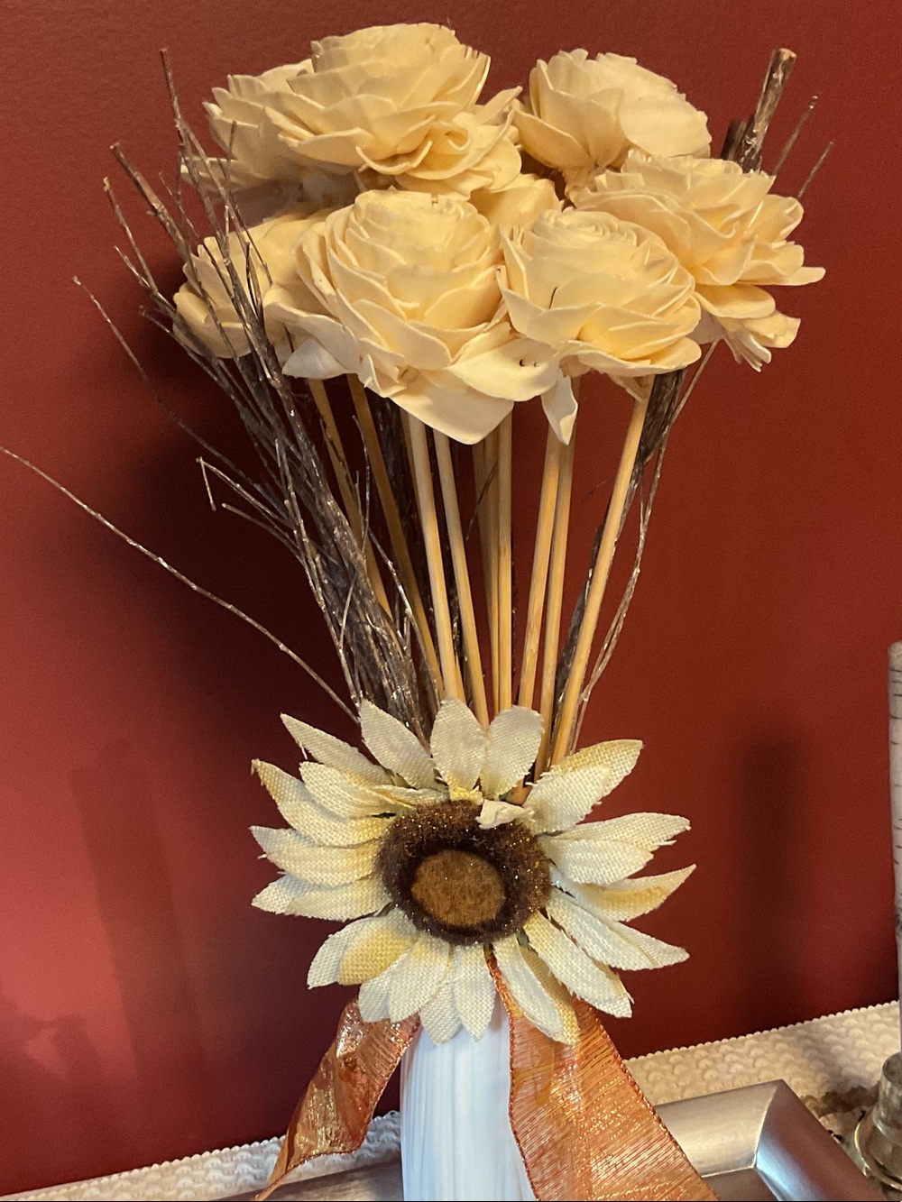 Handcrafted Clip On Decorative Cream and Gold Sunflower Accent